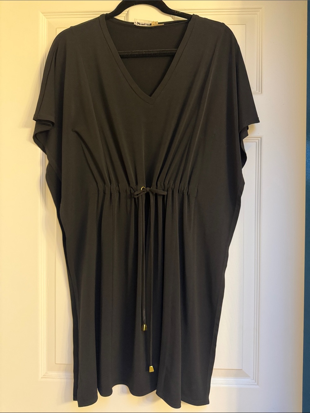 Calvin Klein Black V-Neck Drawstring Tunic Dress